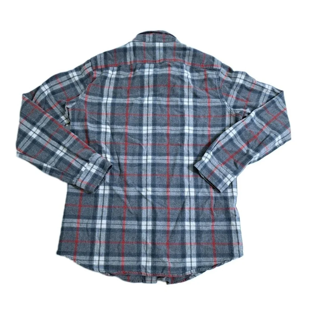 J Crew Men's Medium Flannel Mercantile Flex Shirt Gray Red Long Sleeve Button